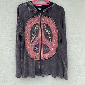Jayli Vintage Y2K Love & Peace Black Hoodie Unisex XL Boho Retro